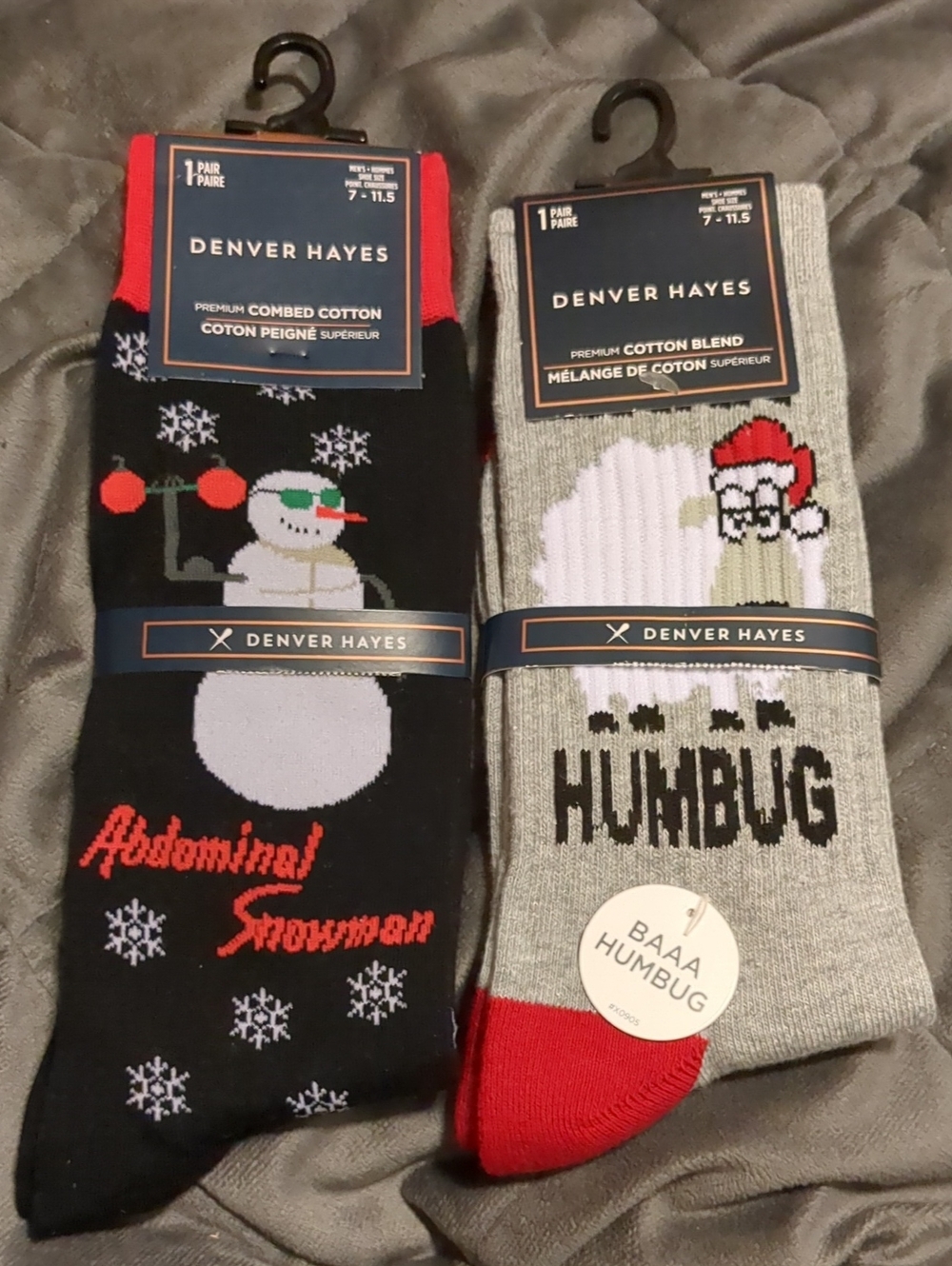 🎄Denver Hayes Men’s Holiday Novelty Socks - Black & Gray with Red Accents